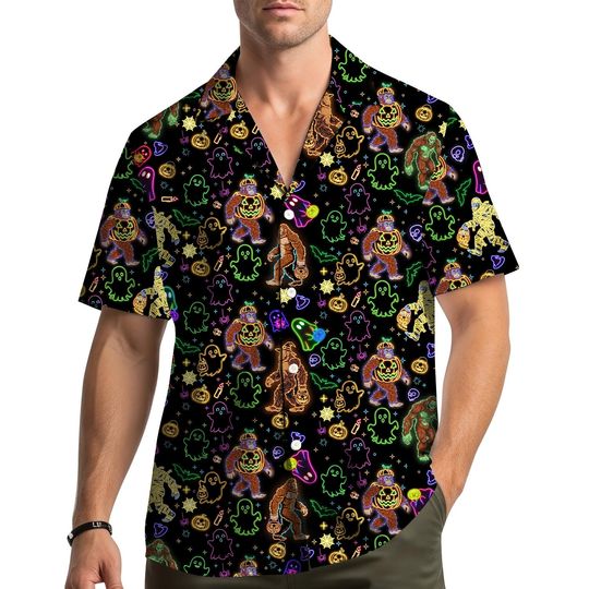 Neon Halloween Bigfoot Mummy Yeti Hawaiian Shirt for Men Women Youth