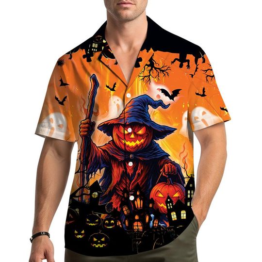 Halloween Pumpkin Scarecrow Hawaiian Shirt Men Women Youth