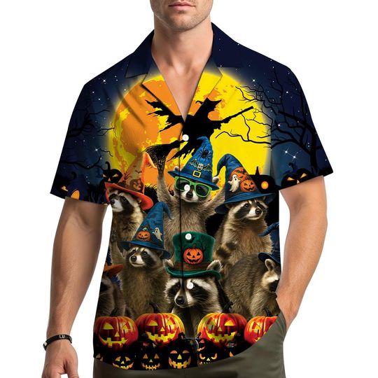 Funny Halloween Raccoon Hawaiian Shirt for Men Women Youth