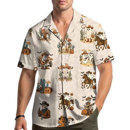 Halloween Cowboy Ghost Hawaiian Shirt Men Women Youth