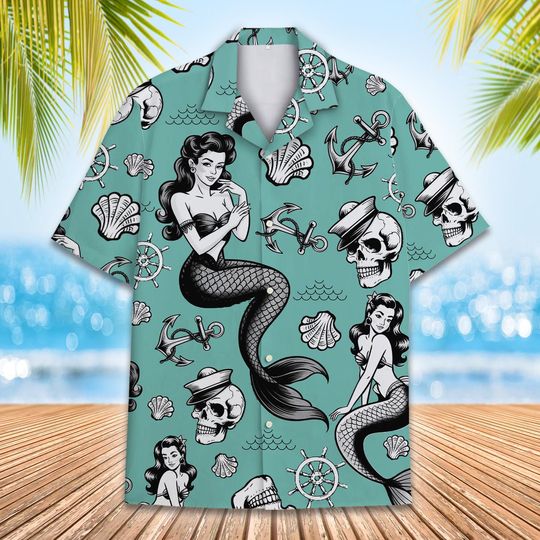 Pirate & Mermaids Hawaiian Shirt for Men Women Youth