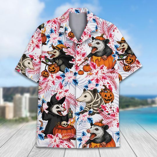 Funny Halloween Opossum Hawaiian Shirt Men Women Youth