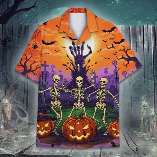 Halloween Skeleton Hawaiian Shirt for Men Women Youth