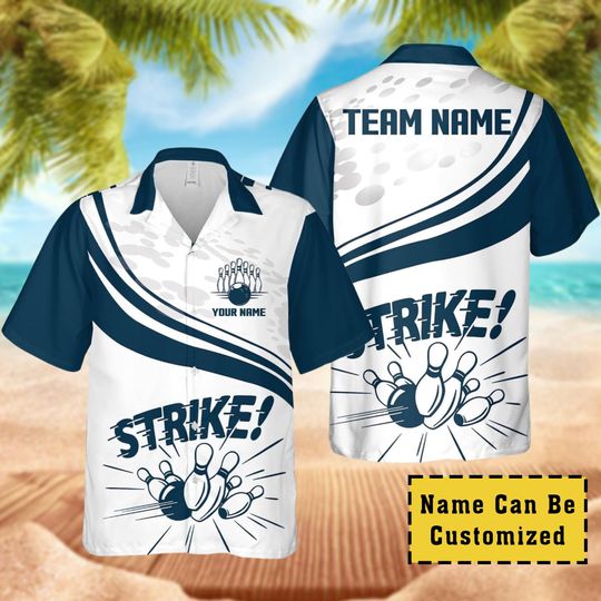 Personalized Strike Bowling Hawaiian Shirt, Matching Bowling Team Shirt, Bowling Lover Gift