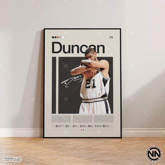 Tim Duncan Poster, San Antonio Spurs Print, NBA Poster, Sports Poster, Mid Century Modern, NBA Fans, Basketball Gift, Sports Bedroom Posters