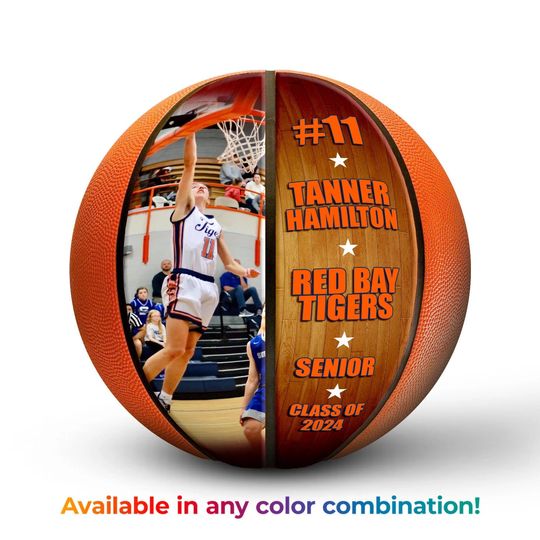 Custom Photo Basketball | Courtside Design | Great for Senior Night, Coach or Team Gifts | Basketball Gift Ideas | Gifts for Basketball Fans
