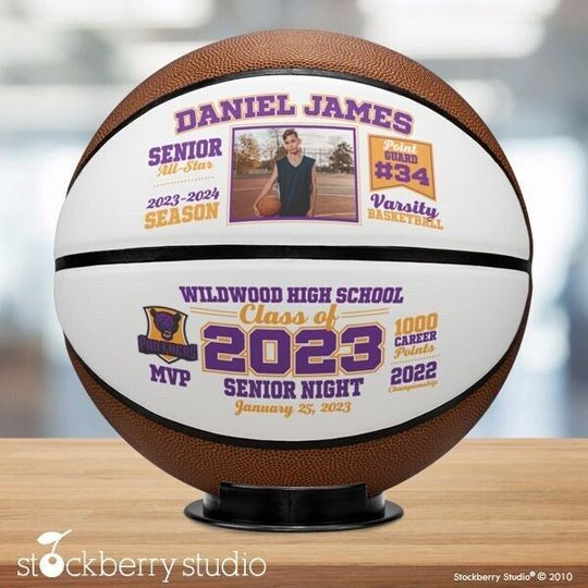 Photo Basketball Personalized Senior Night Gift Team Rebounds Coach Award Ceremony Senior Banquet Memory Ball Keepsake Custom Trophy