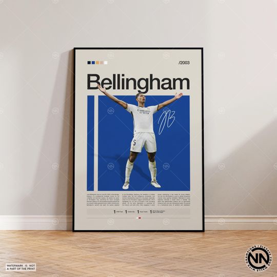Jude Bellingham Poster, Real Madrid Poster, Soccer Gifts, Sports Poster, Football Player Poster, Soccer Wall Art, Sports Bedroom Posters