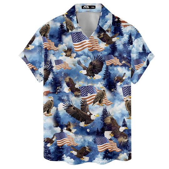 American Flag Eagle Hawaiian Shirts For Men Golf Shirts For Men American Shirts