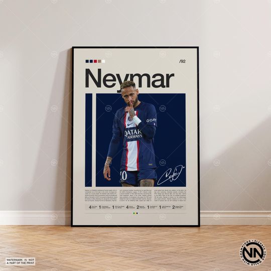 Neymar Poster, Saint German Poster, Soccer Gifts, Sports Poster, Football Player Poster, Soccer Wall Art, Sports Bedroom Posters