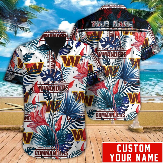 Personalized Washington Commanders Tropical Fan Hawaiian Shirt, Gift for Fan