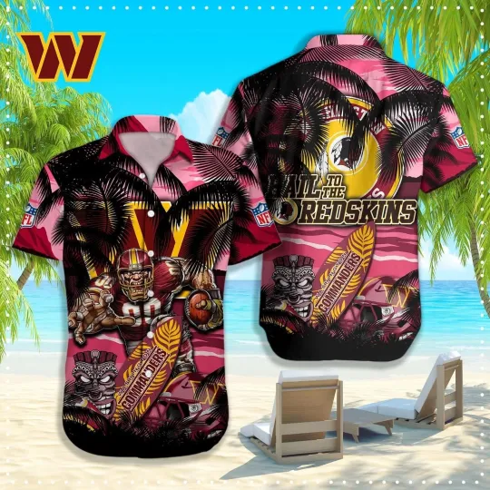 Washington Commanders Tiki Surf Paradise Hawaiian Shirt aloha baseball fan shirt