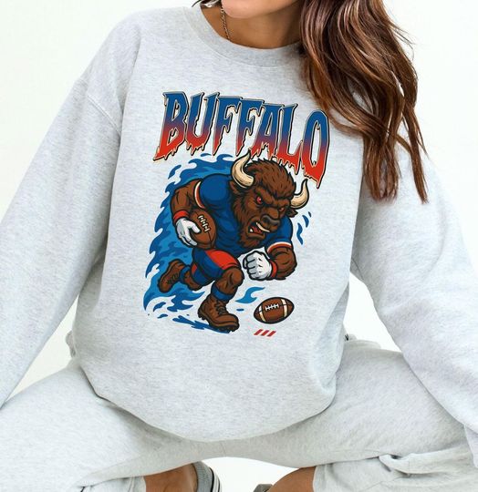 Buffalo Mascot Football Sweatshirt, Game Day Gift, Buffalo Football Fan Sweatshirt, Retro Buffalo Team Sweatshirt, Sport Mascot Gifts