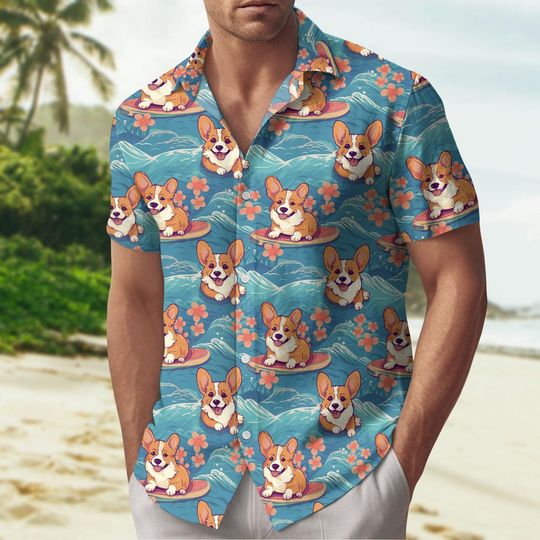Cute Corgi Hawaiian Shirt, Pet Dog Lover Summer Shirt