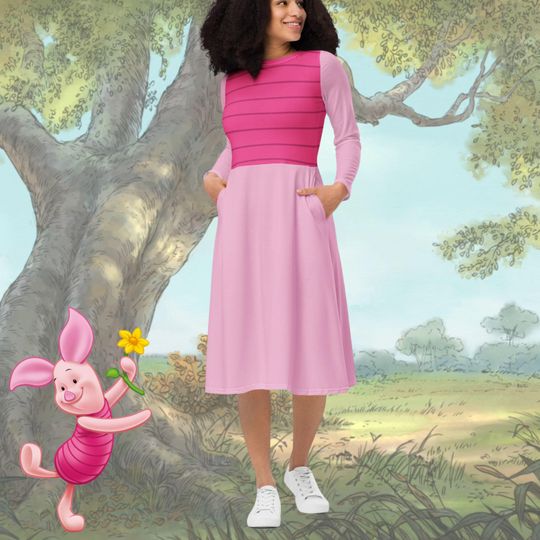 Piglet Dress long sleeve Disney Winnie the Pooh costume womens adult dress run Disney Halloween costume midi dress