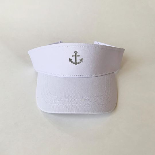 Silver Anchor Embroidered Cotton Visor