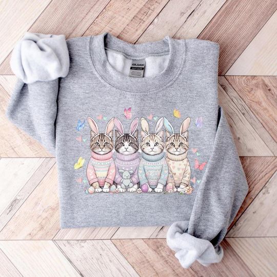 Cute Easter Cats Sweatshirt with Bunny Ears and Kittens