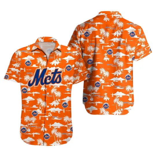 New York Mettts Orange Paradise Vibes Hawaiian Shirt, Gift for Fan