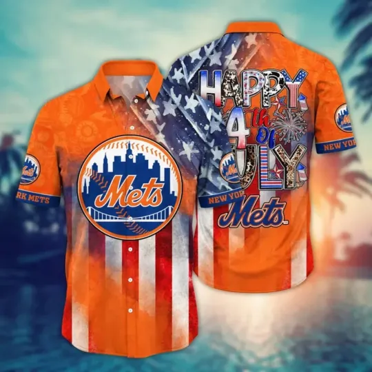 New York Mettts Happy 4th Of July Hawaiian Shirt aloha baseball fan shirt, Gift for Fan