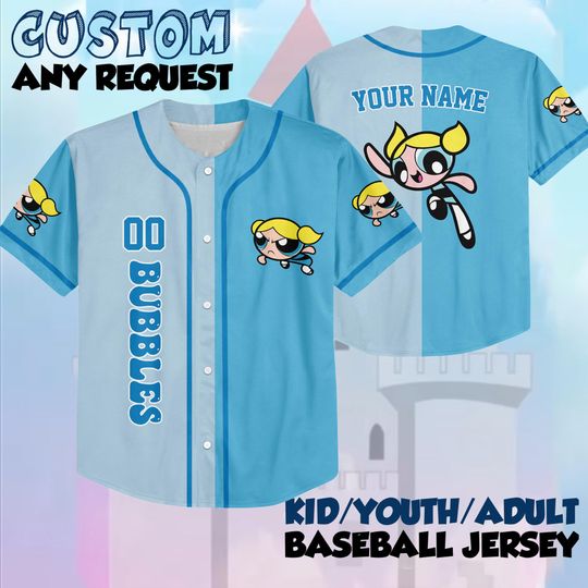 Custom Bubbles Jersey, The Powerpuff Girls Bubbles Baseball Jersey, The Powerpuff Girls Baseball Team Outfit, Birthday Gift for Fans