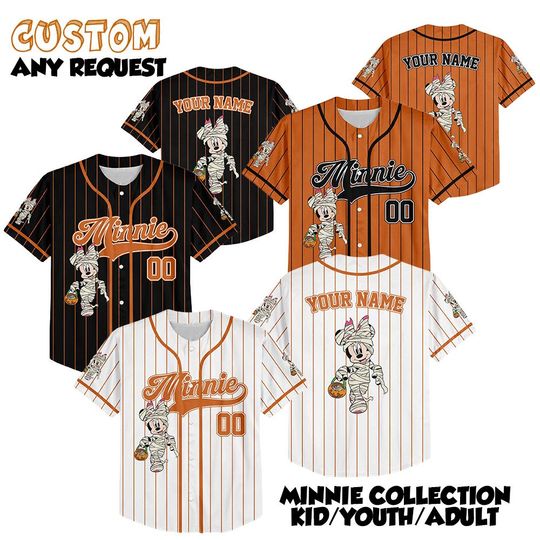 Personalized Disney Halloween Minnie Mouse Baseball Jersey, Custom Disney Halloween Shirt, Disney Jersey for Disney Fans