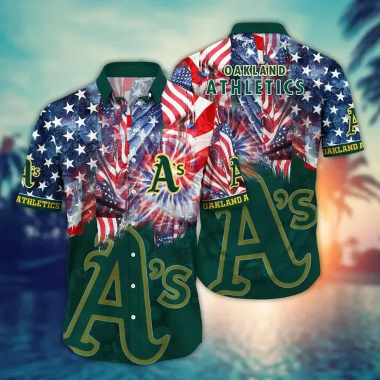 Oakland Baseball Stars and Stripes Hawaiian Shirt, Gift for Fan