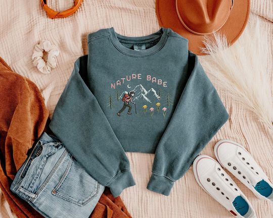 Nature Babe Embroidered Sweatshirt with Respect the Locals and Protect National Parks Messages