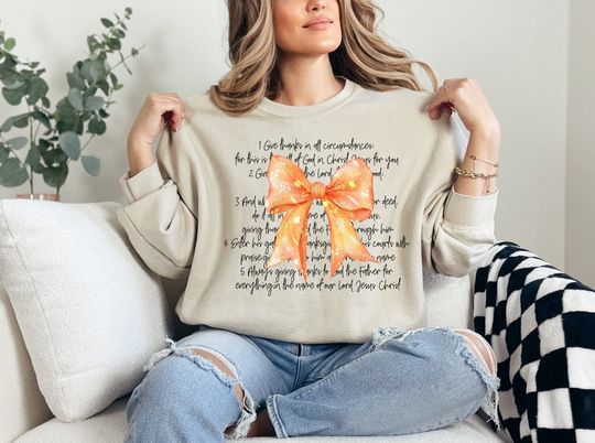 Thanksgiving Coquette Bible Verse Sweatshirt, Gifts For Christian, Coquette Thankful Sweatshirts, Jesus Thanksgiving