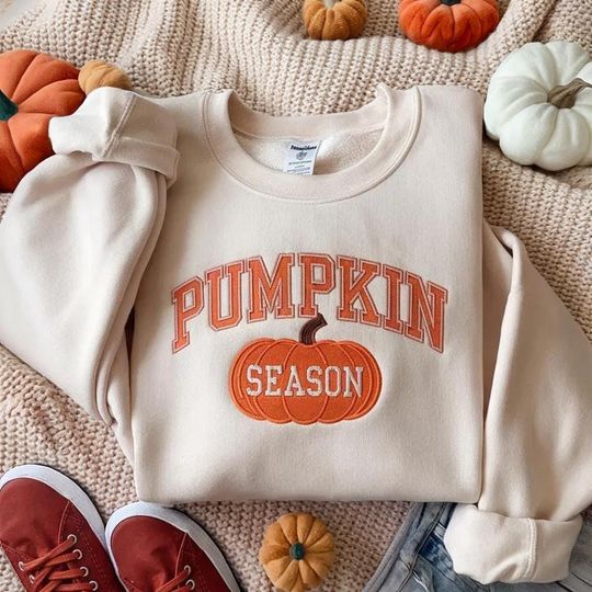 Pumpkin Season Embroidered Sweatshirt, Cozy Pumpkin Sweatshirt, Fall Vibes Sweatshirt, Pumpkin Spice Sweatshirt, Halloween Pumpkin