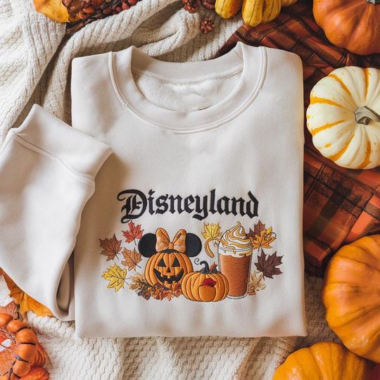 Disneyland Fall Embroidered Sweatshirt, Mickey Pumpkin Sweatshirt, Autumn Leaves, Disney Fall Sweater, Disneyland Halloween