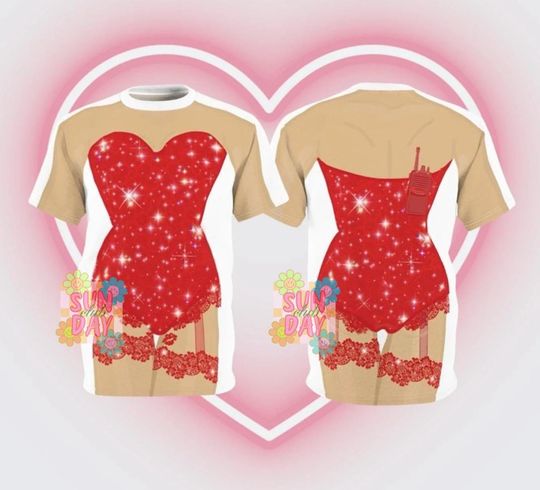 Red Sparkle Kiss Bodysuit  T-shirt Dress, Halloween Outfit, Christmas Gift