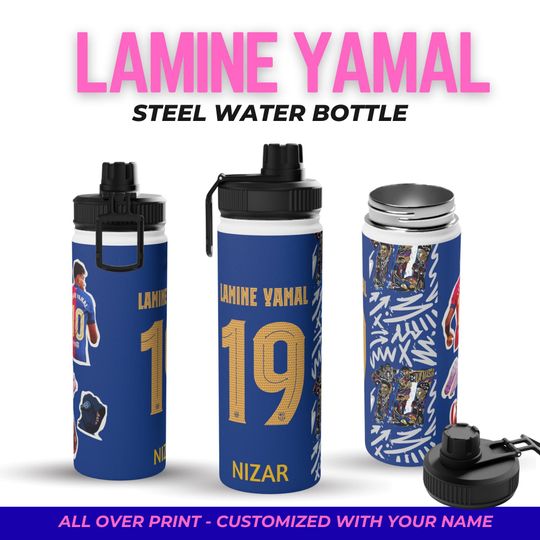 Lamine Yamal  - Personalized Stainless Steel Water Bottle, Custom Name, Sports Lid