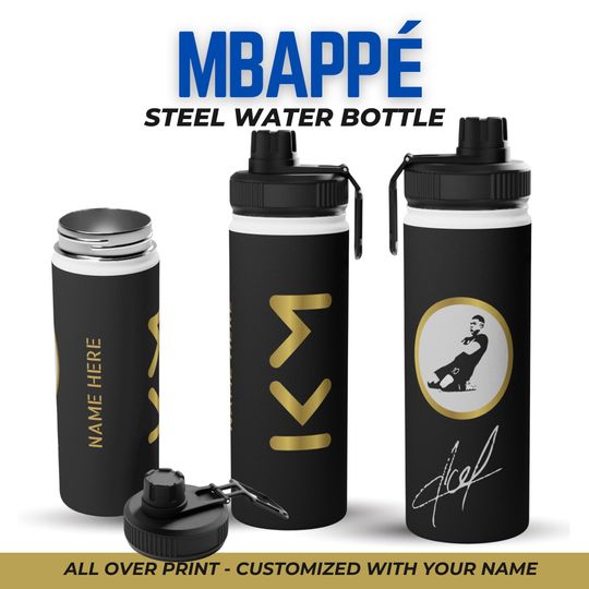 Mbappe Water Bottle Stainless Steel Water Bottle, Soccer Fan Gift, Sports Drink Container, Football Soccer Player Themed Water Flask.