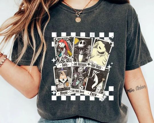 Halloween Disney T-Shirt, Nightmare Character Tarot Cards Shirt, Halloween Party, Spooky Season Shirt, Nightmare Before Christmas Shirt