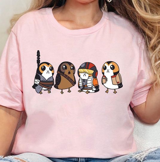 Retro Disney Star Wars T-Shirt, Cute Porgs Dressed As Characters Shirt, Disneyland Family Matching 2025, Galaxy's Edge Trip Tee