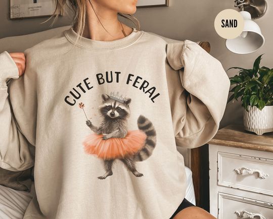 Funny Raccoon Sweatshirt, Feral Girl Cute Raccoon Lover Gift, Retro Raccoon Crewneck