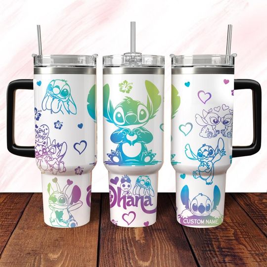 Custom Stitch And Angel Engraved Tumbler, Ohana Means Family Tumbler 40oz