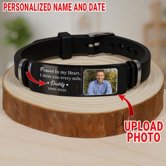 Personalized Photo Dad Bracelet, Memorial Jewelry, Custom Remembrance Gift, Sympathy Gift for Loss of Father