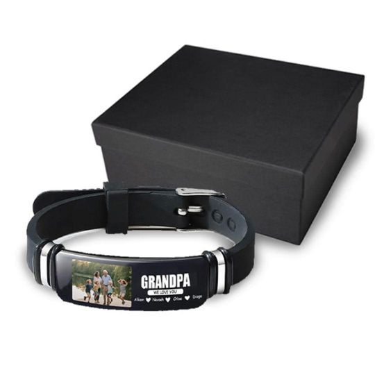 Custom Photo Silicone Wristband with Name for Father's Day, Birthday, Anniversary Gift for Dad, Grandpa, Him