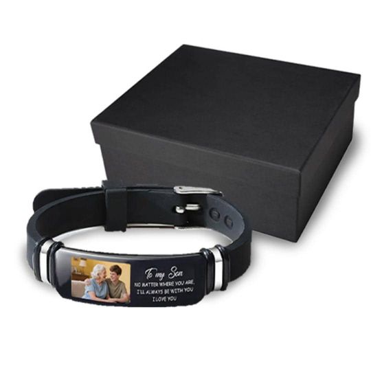 Personalized Photo Silicone Rubber Wristband for Men, Custom Picture Bracelet, Gift for Son or Brother, Love Message Memory Bracelet