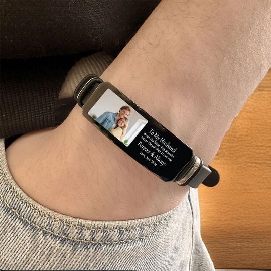 Personalized Photo Silicone Rubber Bracelet for Him, Custom Picture Wristband, Sport Casual Jewelry, Birthday Anniversary Gift for Husband