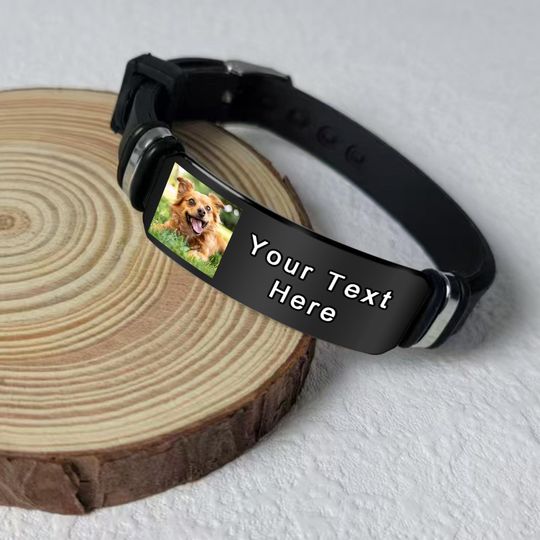 Personalized Pet Memorial Bracelet with Custom Photo and Text | Silicone Pet Remembrance Bracelet | Pet Loss Gift