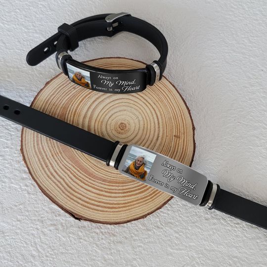 Custom Photo Silicone Bracelet, Personalized Memorial Picture Bracelet, Gift for Him, Souvenir Memory Bracelet