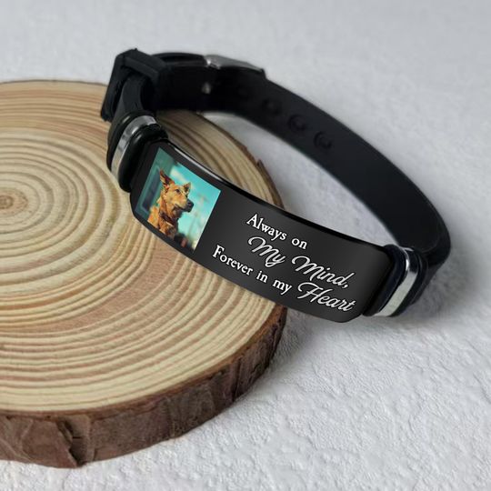 Personalized Pet Memorial Silicone Bracelet with Photo | Custom UV Printed Pet Remembrance Bracelet | Pet Memorial Gift