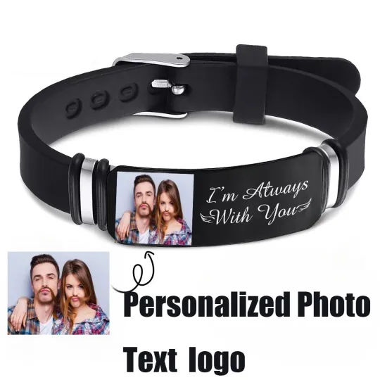 Personalized Photo Name Bracelet - Custom Silicone Adjustable Jewelry
