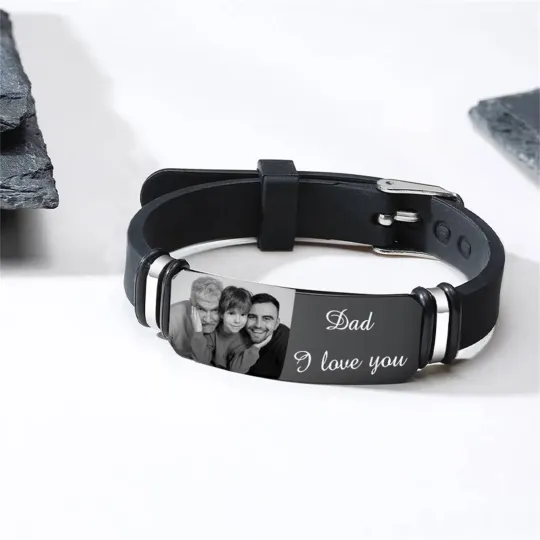 Personalized Photo Name Silicone Strap Bracelet, Adjustable Photo Bracelet