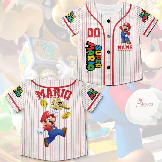 Personalized Super Mario Baseball Jersey, Super Mario Luigi Princess Peach Birthday Girl Jersey, Mario Birthday Boy Gifts Mario Family Shirt