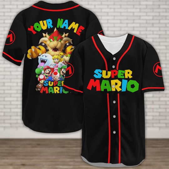 Personalized Super Mario Baseball Jersey, Mario Luigi Bowser Toad Princess Beach Baseball Shirt, Super Mario Shirt, Movie Game Shirt