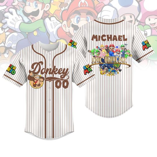 Custom Donkey Kong Jersey Shirt, Epic Universe Baseball Shirt, Super Mario Matching Vacation Outfit, Matching Trip Family Jersey Shirt