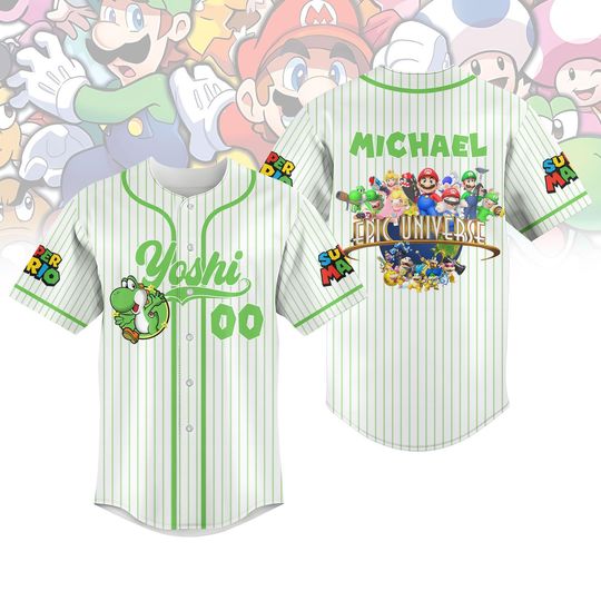Custom Yoshi Jersey, Epic Universe Baseball Jerseys, Universe Park Trip 2025 Jersey Shirt, Epic Universe Family Jersey Kids Shirt